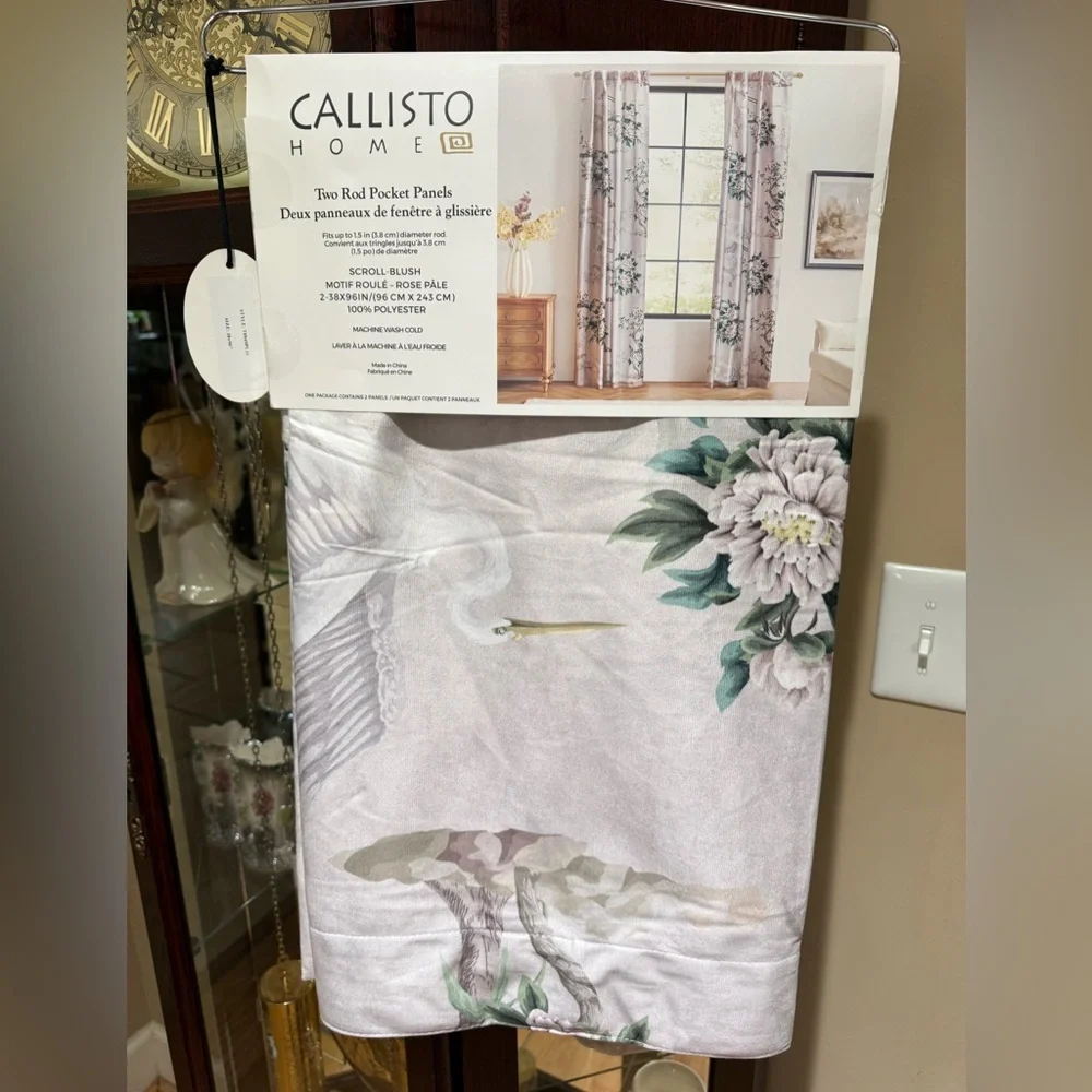 Callisto Velvet Floral Crane Drapers Back Top Grey 2 Window Curtain Panels 38x96